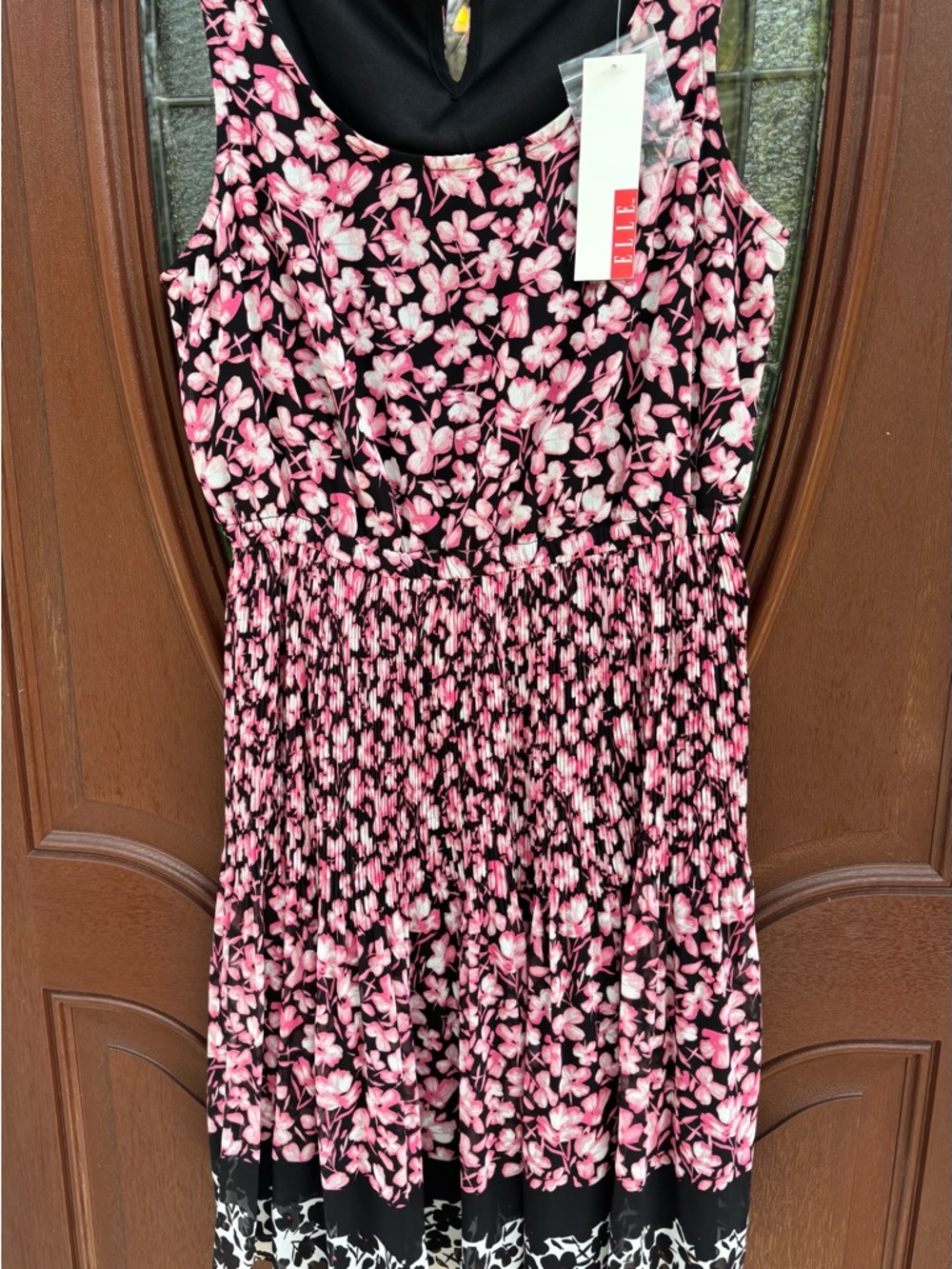 Elle Black and Pink Floral Smocked Waist Dress